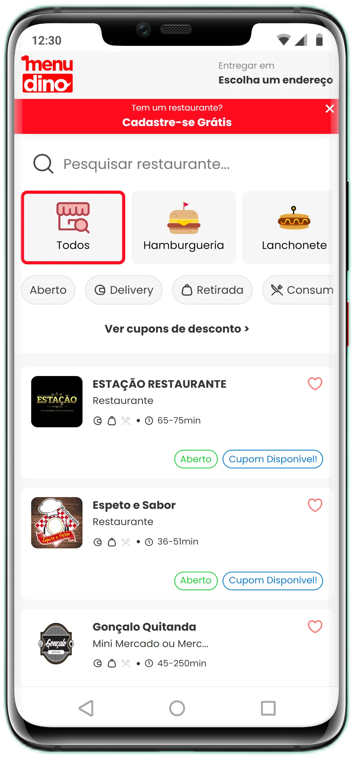 Aplicativo Mobile MenuDino